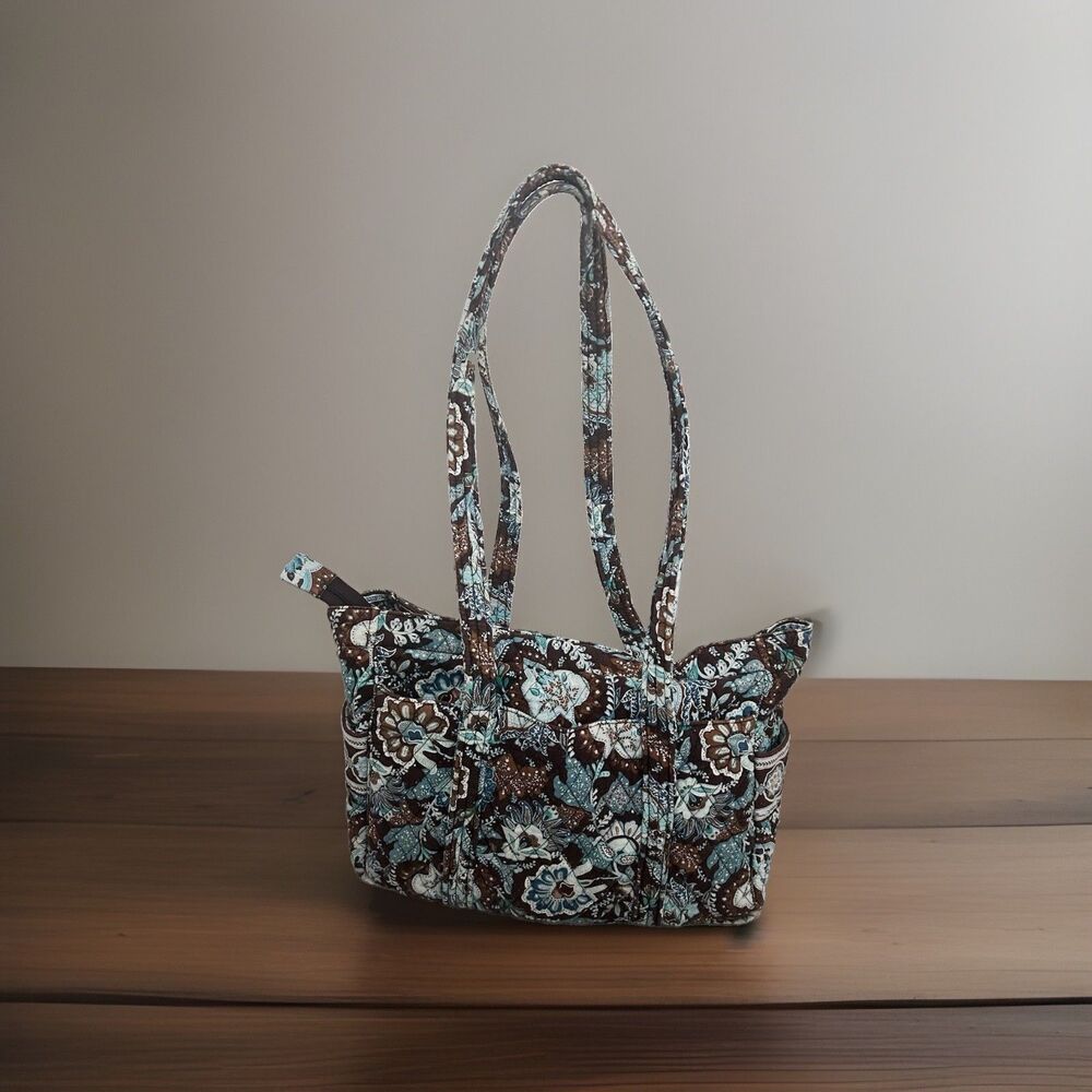Vera Bradley Retired Java blue patterned quited Tote Bag Zip Inner Pockets used